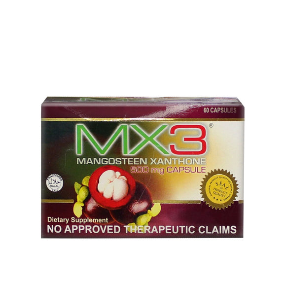 MX3  Mangosteen Pericarp Powder Supplement Capsule 500mg distributed by Sunrise